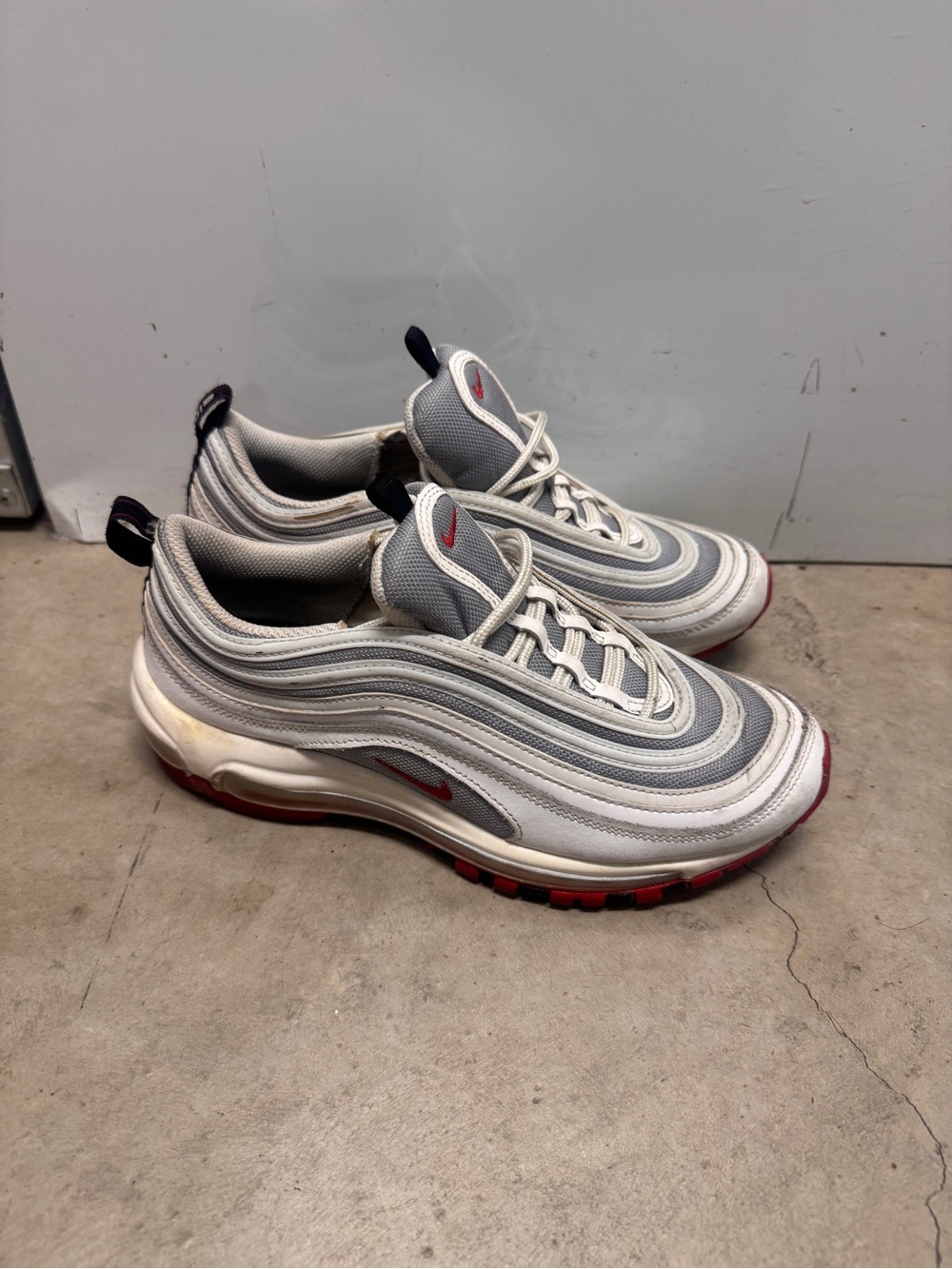 Nike Air Max Big Kids Sneakers in White, Grey & Red Trim